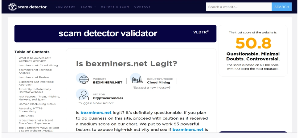 Bexminers' Scam Detector Score